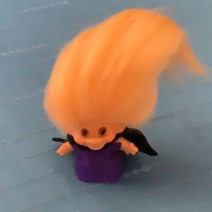 1964 Dam Troll Doll, 2.5 Inch, Amber Eyes, Apricot Mohair.